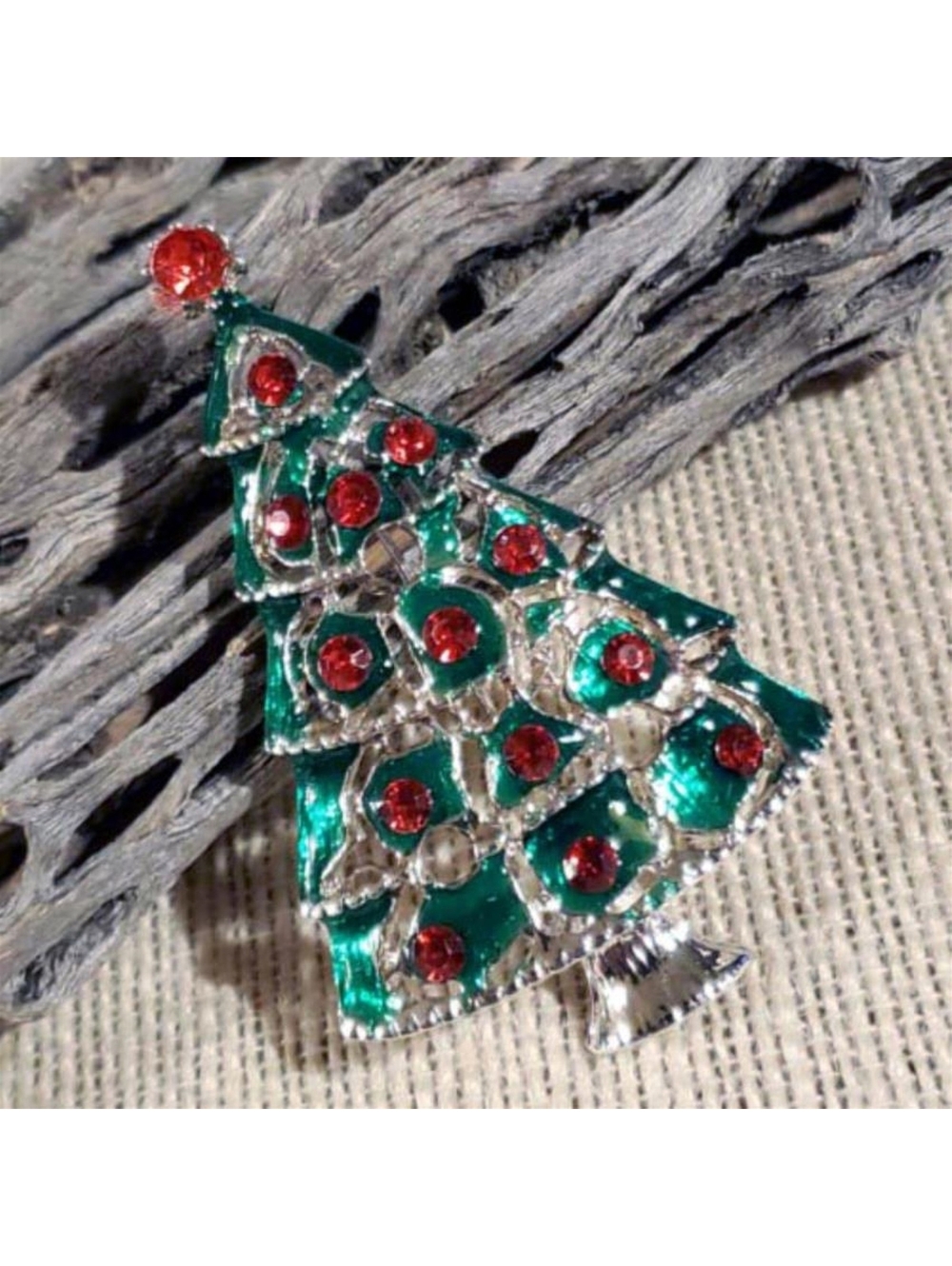 Red Rhinestone Christmas Tree Enamel Christmas Sweater Pin Brooch